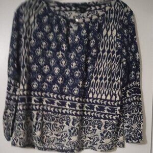 Luck Brand women's blouse sizeXS blue/white geometric boho grunge goth wear